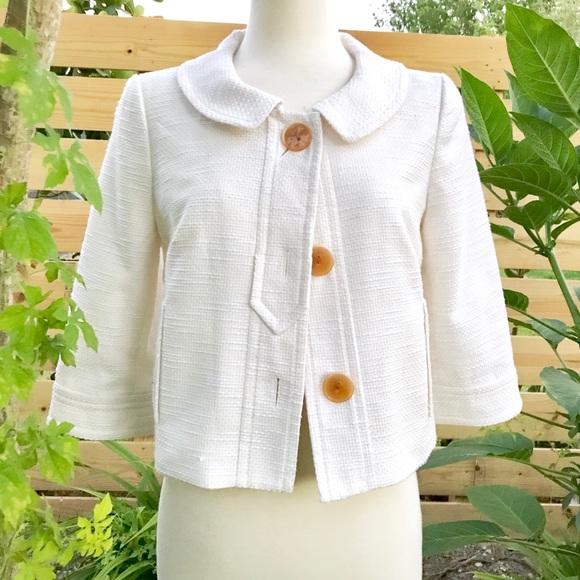 Ann Taylor Jackets & Blazers - Ann Taylor Loft Woven Cropped White Blazer 6Petite